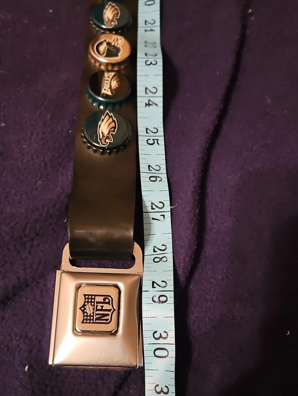 NFL Eagles Bottle Cap Belt - Black and Green Boys Accessory. Size S